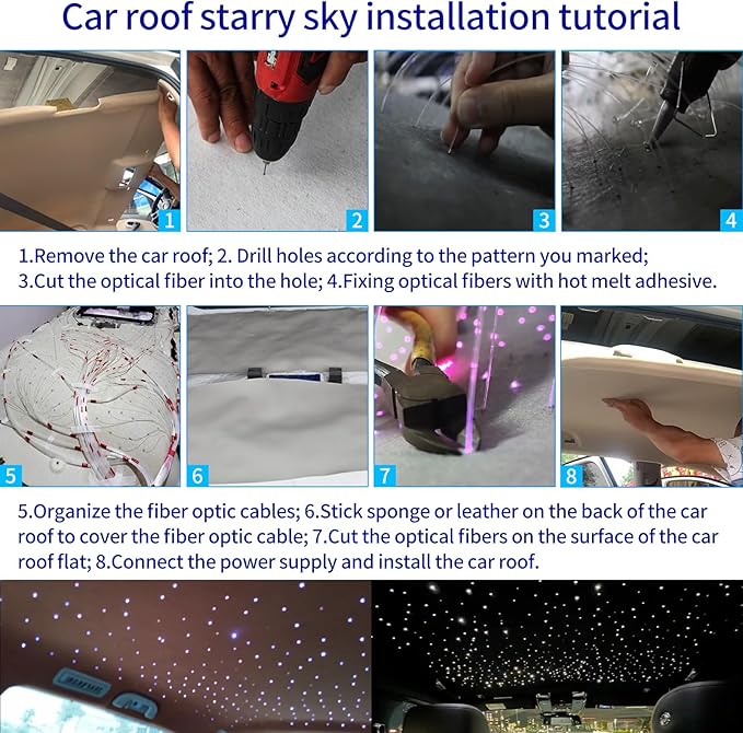 Starlight Headliner Kit, 16W RGBW Dual Head Twinkle & Music Effect, 900pcs (0.03+0.04+0.06in) 9.8ft, Fiber Optic Lights Kit Star Lights for Car Ceiling Home, APP & Remote
