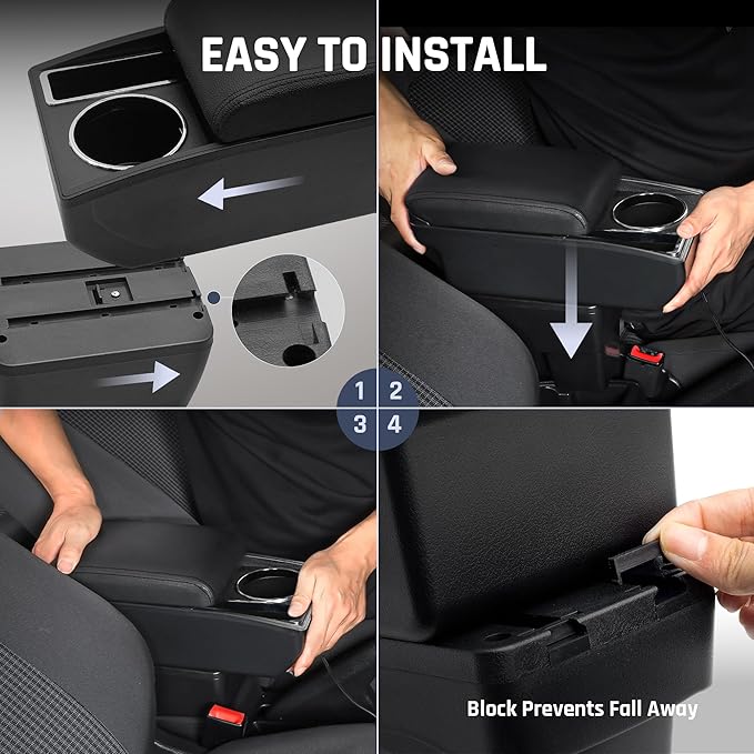 Car Armrest Box for Nissan Almera Versa 2012-2019 Auto Accessories Center Console Leather Arm Rest Double-Layer Storage Space with Cup Holder (Black Thread)
