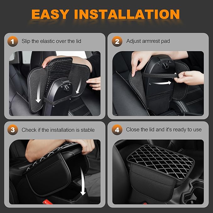 Bling Armrest Cover for Car Compatible with Jeep Cherokee - Center Console Cover with 2 Storage Pockets and Crystal Diamond(Black)