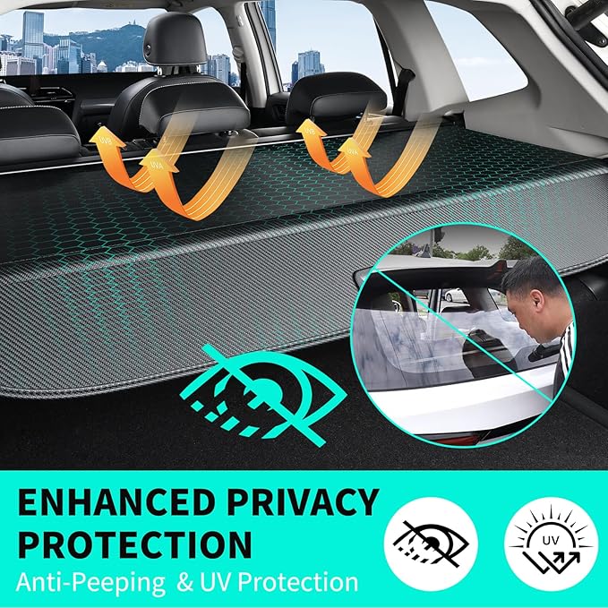 Tecoom Cargo Cover fit for Chevy Trax Accessories 2024, Retractable Rear Trunk Cover Luggage Security Shade, Anti-Peeping Privacy Screen Protector, Carbon Fiber Texture