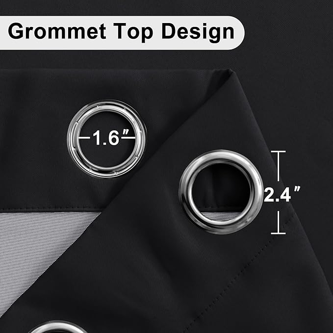 XWZO Black Blackout Curtains 2 Panels with Tiebacks- Heat and Full Light Blocking Window Panels with Grommets for Bedroom/Basement, 54 Inches Long Thermal Insulated Draperies, W42 x L54, Set of 2