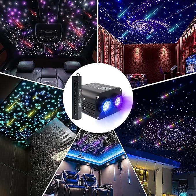 AMKI Dual Color 20W Twinkle Starlight Headliner Kit Mixed 860pcs*9.8ft Cables+ RGB Meteor Shooting Star Fiber Optic Light Sound Activated APP/Remote Control for Car Roof Home Ceiling