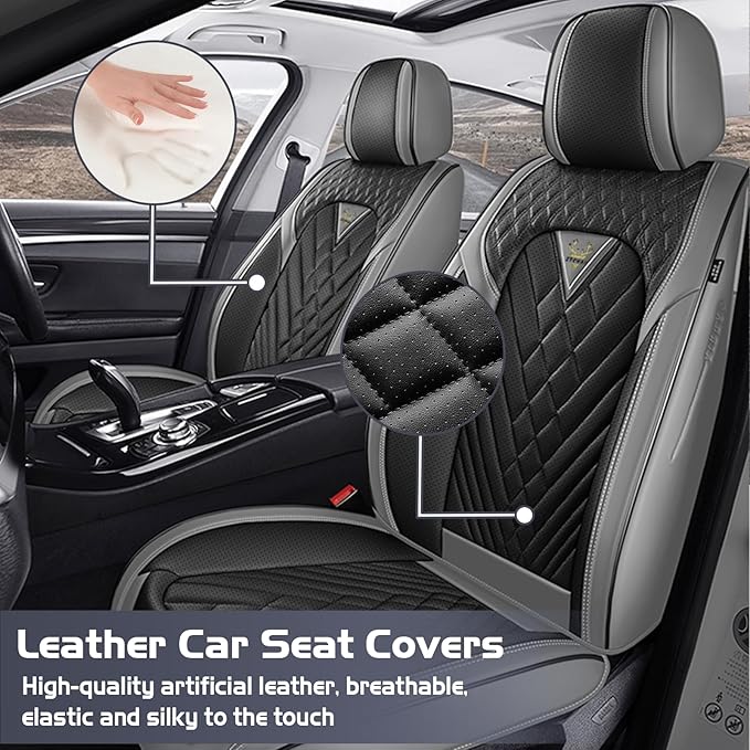 Truck Seat Covers for Toyota Tundra 2008-2026, Waterproof Premium Leather Full Coverage Car Seat Cover, Muscle Sport Style Auto Interior Seat Cover Sets (Front Set/Gray Black)
