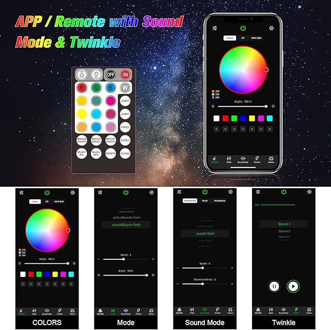 CHINLY 650pcs Starlight Headliner Kit,Star Light Headliner Kit,Twinkle Star Lights for Car,RGBW+APP+Remote Fiber Optic Lights Star Headliner Kit,Car Star Lights for Ceiling Car,Theater 13.1ft 0.03in