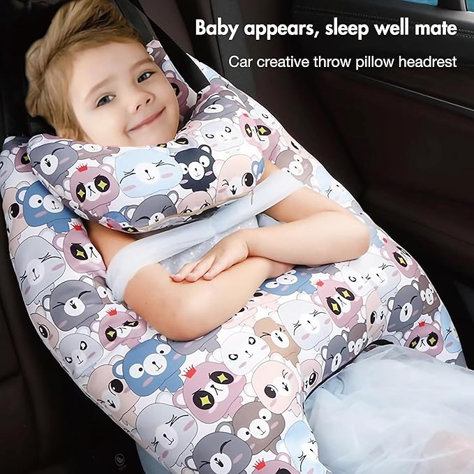 Car Pillow for Kids, Car Neck Head Support Cushion Set,Travel car seat Safety Pillow,h Shape car Sleeping Pillow Kids,Pillow case can be Disassembled and Washed (B)
