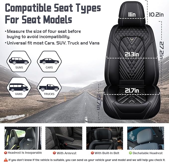 Truck Seat Covers for Chevy Silverado 2500 2007-2026, Waterproof Premium Leather Full Coverage Car Seat Cover, Muscle Sport Style Auto Interior Seat Cover Sets (Front Set/Black)