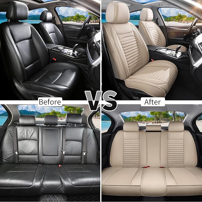 Car Seat Covers Full Set Fit for Toyota C-HR 2018-2022, Premium Faux Leather Car Seat Protector,Breathable Anti-Slip Full Wrapping Edge Seat Covers(Beige,Full Set)