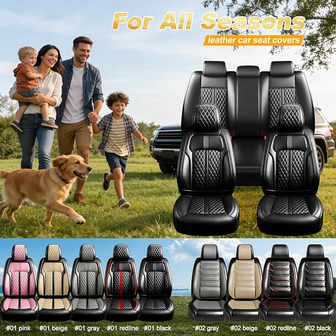 Fit CX-30 Car Seat Covers for Select Mazda CX30 2020-2025, Premium Full Coverage Leather, Airbag Compatible, Luxury Waterproof All Weather Breathable Seat Cushion Protector, Full Set, Black