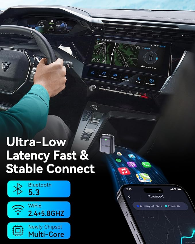 Burnt Sugar Wireless Carplay Adapter for iPhone 2026 Upgraded, Ultra-Mini USB Design for Apple Car Play Convert Wired to Wireless, Stable Low-Lag GPS Plug & Play for iOS 10+ & Cars from 2016+ (Gray)
