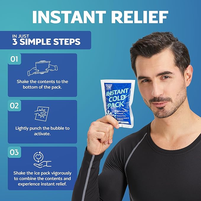 50 Pack Instant Ice Cold Pack (6” x 4.5”) - Disposable Instant Ice Packs for Injuries | Cold Compress Ice Pack for Pain Relief