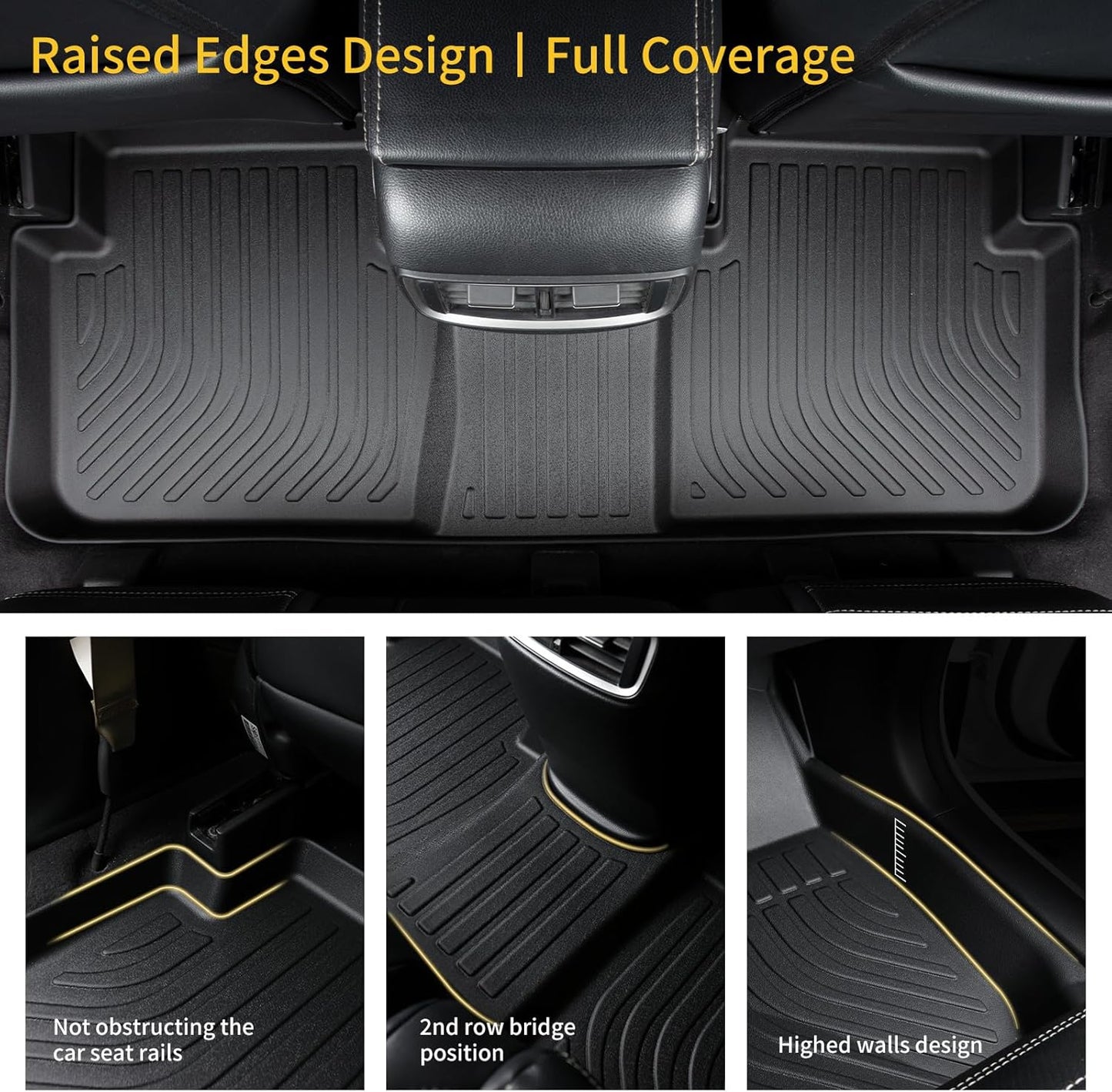 GINOWY-Floor Mats for Toyota Sequoia 2023 2024 2025, TPE All Weather Sequoia Car Mats, 1st & 2nd & 3rd Row Set, Non-Slip Floor Liners Waterproof Custom Fit Sequoia Accessories Mats Black