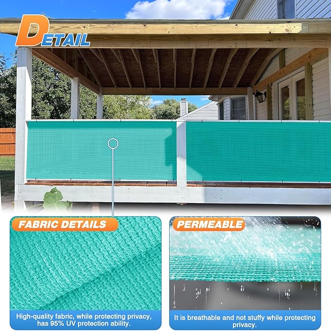TANG Sun Shade Fabric Roll 8'x3' Shade Cloth for Garden Turquoise Green HDPE Mesh Shading Pergola Cover Replacement Canopy, 95% Blockage Sunshades for Outdoor Patio Backyard Plant