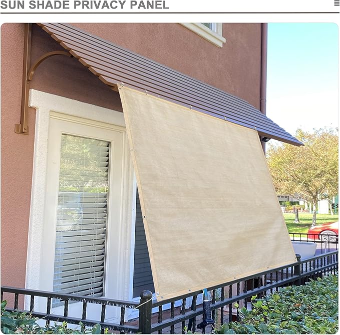 Sun Shade Privacy Panel with Grommets on 4 Sides for Patio, Awning, Window Cover, Pergola or Gazebo (Banha Beige, 8' x 8')