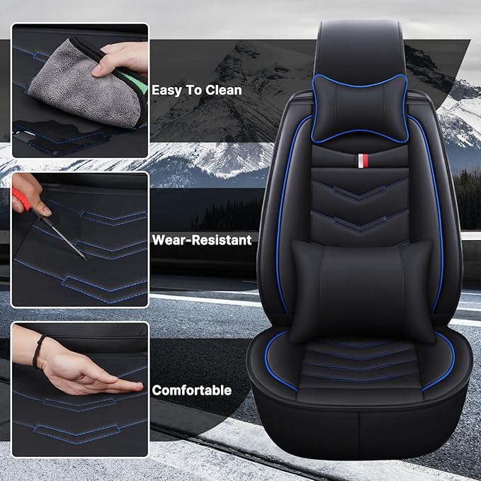Car Seat Cover 7 Seats for Hyundai Palisade 2020-2025, Durable Wear Resistant Waterproof Sport Seat Cover, Breathable No Odor Premium Leather Vehicle Seat Covers.(Luxury,Black Blue)