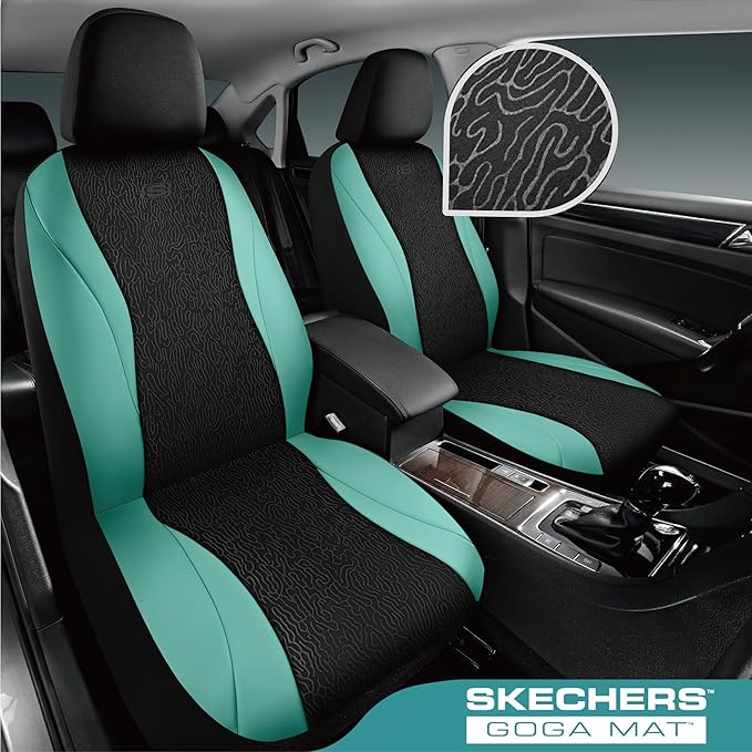 Skechers Car Seat Covers,Leather Seat Covers with GOGA Mat Technology,Waterproof Car Seat Covers Front Seats,Airbag Compatible,Comfort Universal Fit for Most Cars,Vans,Trucks,SUVs,Mint