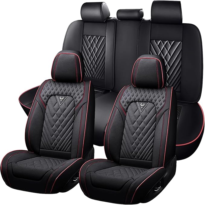 Truck Seat Covers for Nissan Frontier 2009-2026, Waterproof Premium Leather Full Coverage Car Seat Cover, Muscle Sport Style Auto Interior Seat Cover Sets (Full Set/Black Red)