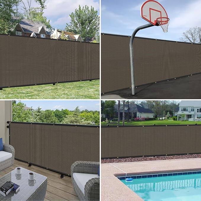 Windscreen4less Privacy Fence Screen Heavy Duty Windscreen Fencing Mesh Fabric Shade Net Cover with Brass Grommtes for Outdoor Wall Garden Yard Pool Deck, 8'x68' Brown