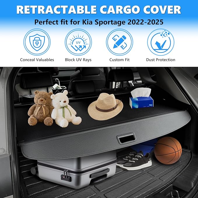 MIALUTY® Cargo Cover for 2022-2025 2026 KIA Sportage Retractable Trunk Cover Sportage Accessories Anti-Peeping Anti-Theft Privacy Screen,Trunk Luggage Shield Shade Carbon Fiber Texture