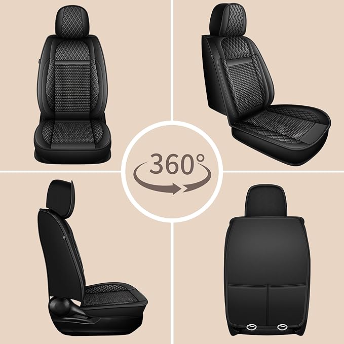 TTX LIGHTING for Hyundai Kona 2018-2026 Car Seat Covers, Breathable Ice Silk & Leather Seat Protector, Cool & Anti-Sweat for Long Driving, Airbag Compatible, 2 Front Seats (Black)