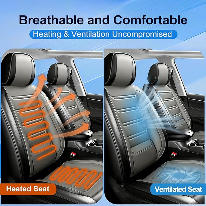 Fit Mazda 3 Car Seat Covers for Select Mazda 3 2010-2019 - Full Coverage Leather, Airbag Compatible, Waterproof & All Weather Seat Cushion Protector, Full Set, Black+Gray