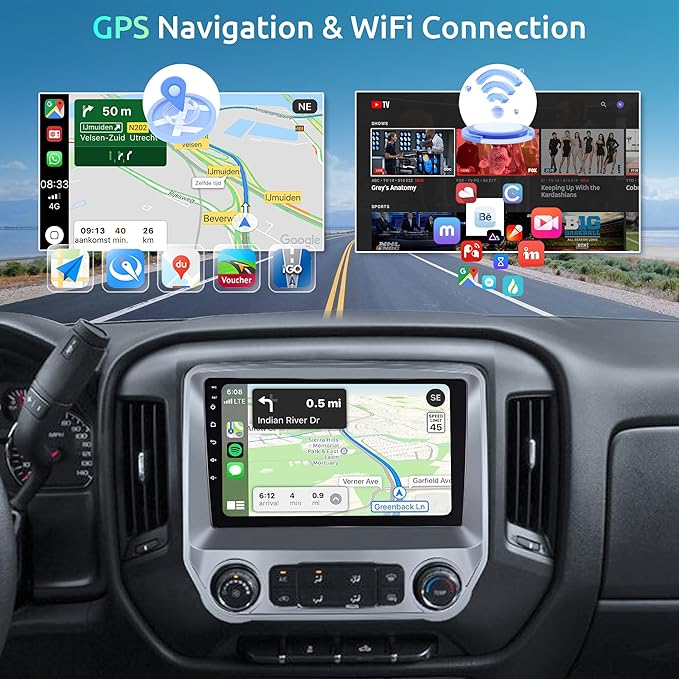 8 Core 6+128G Android Car Radio Stereo for Chevy Silverado/GMC Sierra 2014-2018 Wireless Carplay Android Auto, 10.1'' Touch Screen Head Unit Mirror Link WIFI GPS Bluetooth FM/RDS DSP Backup Camera SWC