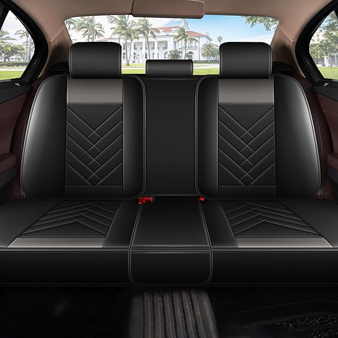 AOMSAZTO Car Seat Covers Full Set Fit for Nissan Juke 2011-2017 Waterproof Faux Leather Car Seat Cushions Automotive 5 Seat Covers Set（Black&Grey）