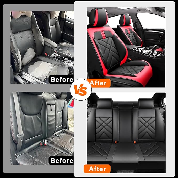 CX-3 Car Seat Covers Fit for Mazda CX-3 2016-2021, Full Coverage Premium Leather Waterproof Breathable Seat Covers, Automotive Seat Protectors, Airbag Compatible(Full Set Seats, Black & Red)
