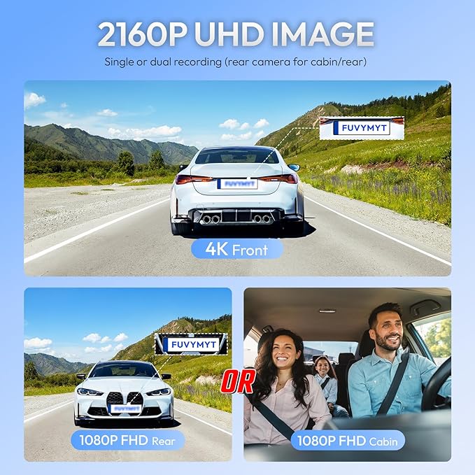 Front 4K Dash Cam for Ford Mustang 2024 2025 Ecoboost GT Premium Dark Horse, OEM-Style, UHD 2160P Image, Loop Recording, Built-in WiFi & APP, G-Sensor, Plug & Play, 64GB Card