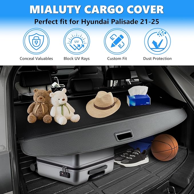 MIALUTY® Cargo Cover for 2021-2025 Hyundai Palisade Retractable Trunk Cover Palisade Accessories Anti-Peeping Anti-Theft Privacy Screen,Trunk Luggage Shield Shade Carbon Fiber Texture