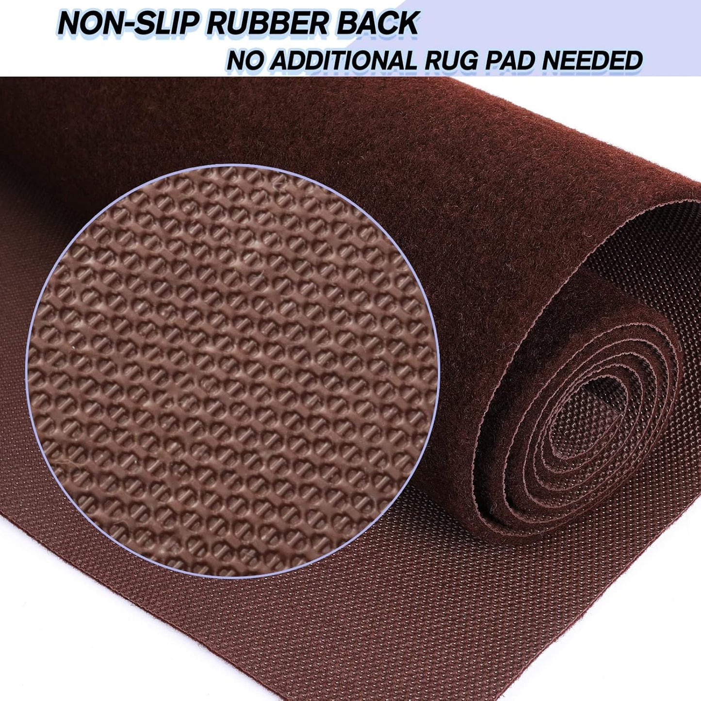 Custom Size Backed Non-Slip Area Rugs Runner, Easy Clean, Waterproof Runner Rugs for Hallway Entryway, Kitchen, Laundry, 3FT x 17FT, Brown