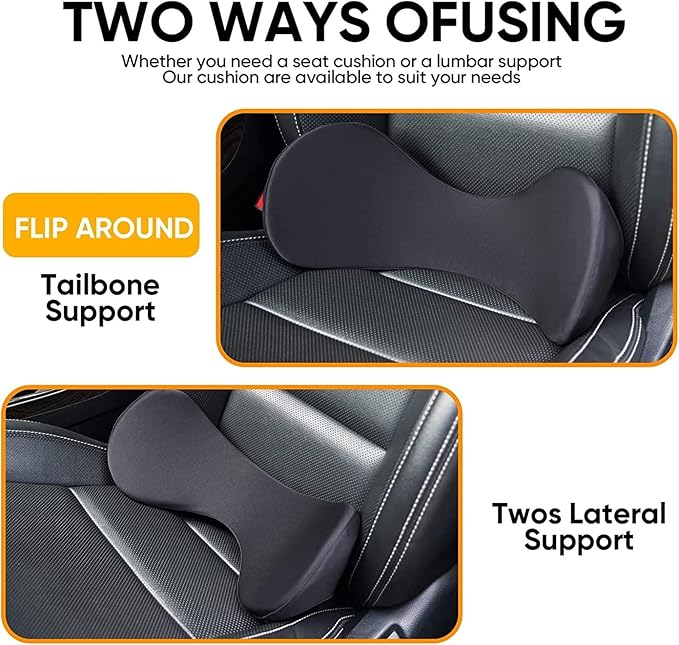 Memory Foam Car Seat, Car Lumbar Support Pillow Tailbone Support Cushions, Back Pad Massager Waist Cushion for Car Seat, Office Chair(1 Gray)