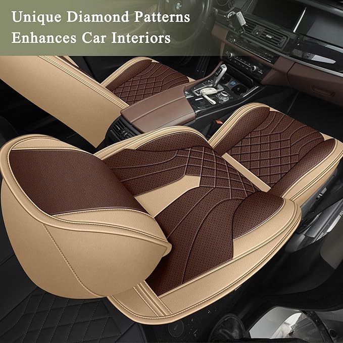 Breathable Car Seat Covers for Toyota 4Runner 2003-2025 2026, Front Seats, Perforated Leather, Seat Protector, Interior Trim for Toyota 4Runner Accessories (Beige&Brown)