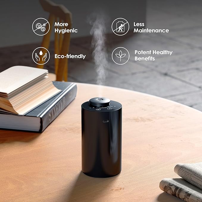 Airversa Waterless Essential Oil Diffuser Starter Kit with 30mL Hotel Fragrance Oil Inspired by Blagio, Battery Operated Car Diffuser, Portable Aroma Nebulizer for Home Car Office, AN6Kit-D, Black
