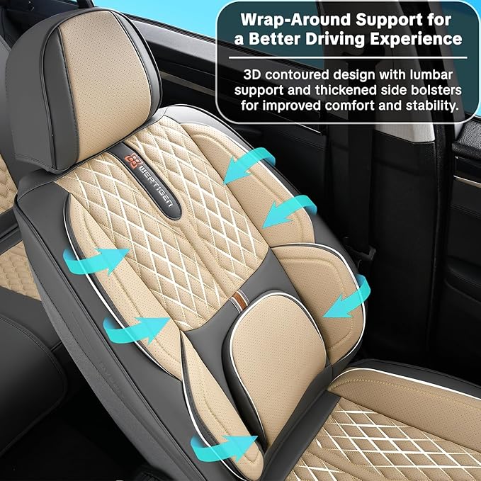 Light Taupe Car Seat Covers for Ford Bronco Sport 2021-2025 Car Seat Cover, Premium Leather, Full Set of 5 Seats, Waterproof, with Lumbar Support, Beautify Interior