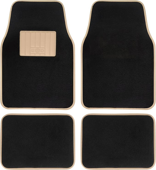 Universal Car Mats Rubber Edge Carpet Beige Non-Slip Washable Mats Front 45 x 65 cm Rear 44 x 33 cm