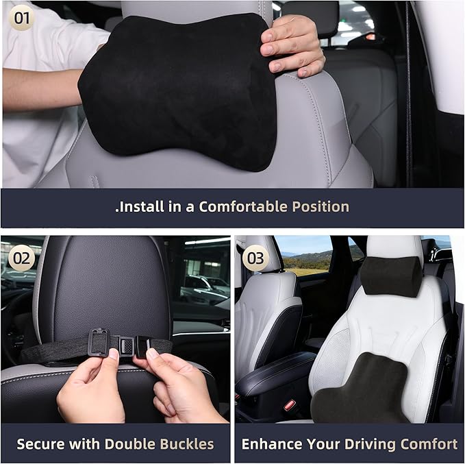 Car Neck & Lumbar Support Pillow Set for Volkswagen Atlas, Soft Memory Foam Headrest & Back Cushion, Ergonomic Comfortable Seat Support for Daily Driving and Long Trips Car Interior Accessories