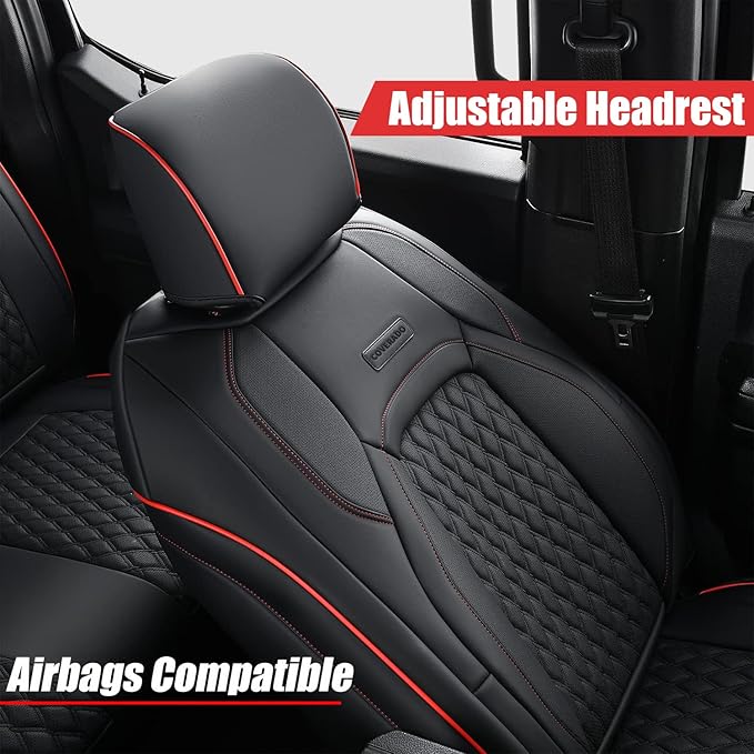 Coverado Seat Covers Full Set for Jeep Wrangler, Waterproof Car Seat Covers for Automotive Truck Seat Covers Custom Fit for 2008-2012 Jeep Wrangler JK Seat Covers for Cars 2 Door(Red Line)