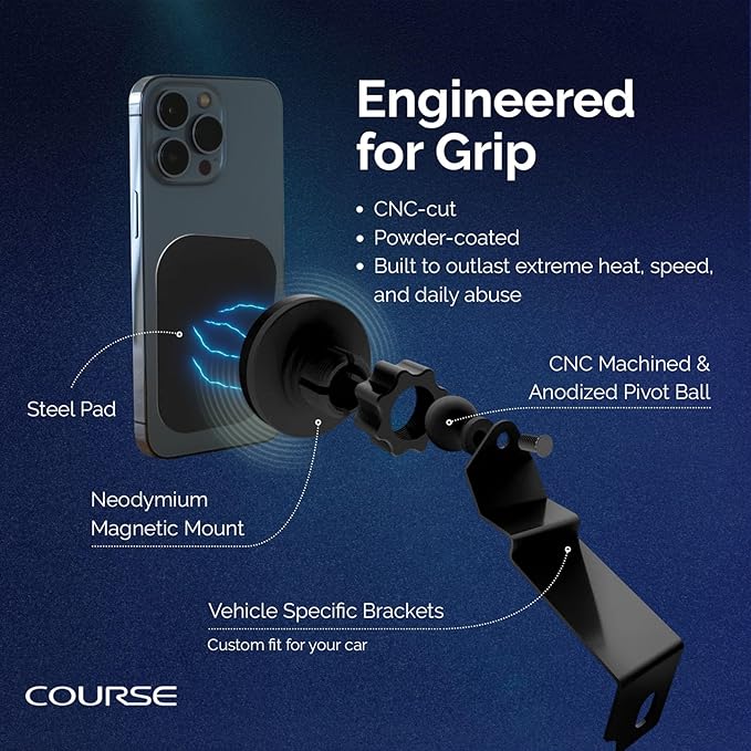 Course Motorsports Direct Fit Phone Mount | MagSafe Compatible and Wireless Charging | Compatible with Chevrolet Silverado/GMC Sierra 1500 (2019+) 2500/3500 (2020+) - Magnetic Charging Head