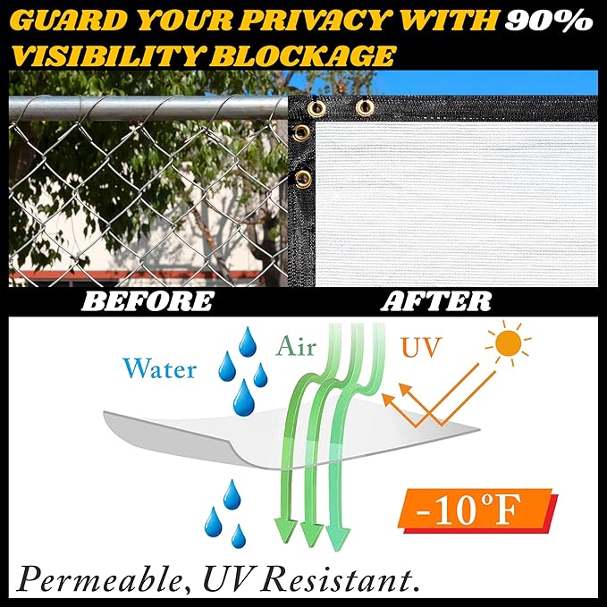 Royal Shade Custom Size 6' x 63' White Fence Privacy Screen Windscreen Cover Netting Mesh Fabric Cloth - Cable Zip Ties Included (We Make Custom Size)