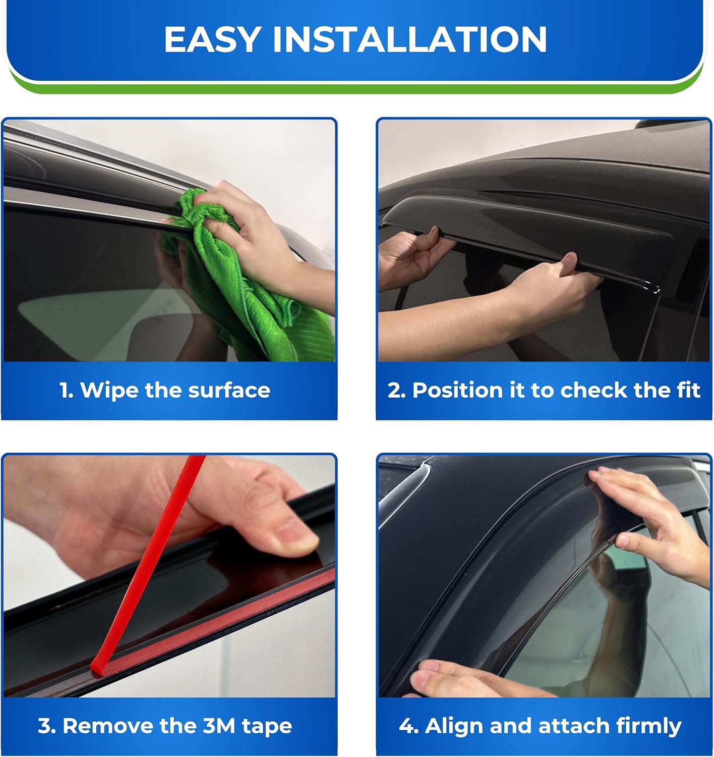 KPY Window Visor Compatible with Honda Accord Coupe 2008-2012, 2PC Rain Guard Side Window Vent Deflectors Tape-On Style, 2008 2009 2010 2011 2012