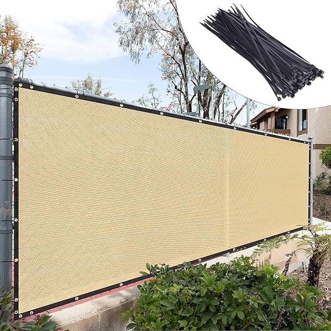 Royal Shade Custom Size 5' x 94' Beige Fence Privacy Screen Windscreen Cover Netting Mesh Fabric Cloth - Cable Zip Ties Included (We Make Custom Size)