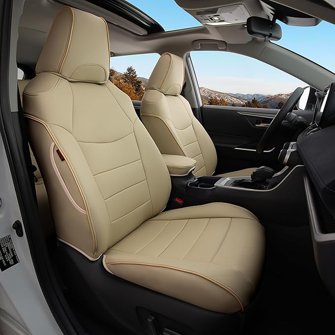 Custom Fit RAV4 Seat Cover for Toyota RAV4 2019 2020 2021 2022 2023 2024 2025 LE,XLE,Limited,XLE Premium,Faux Leather,2-Row Full Set,(Beige)