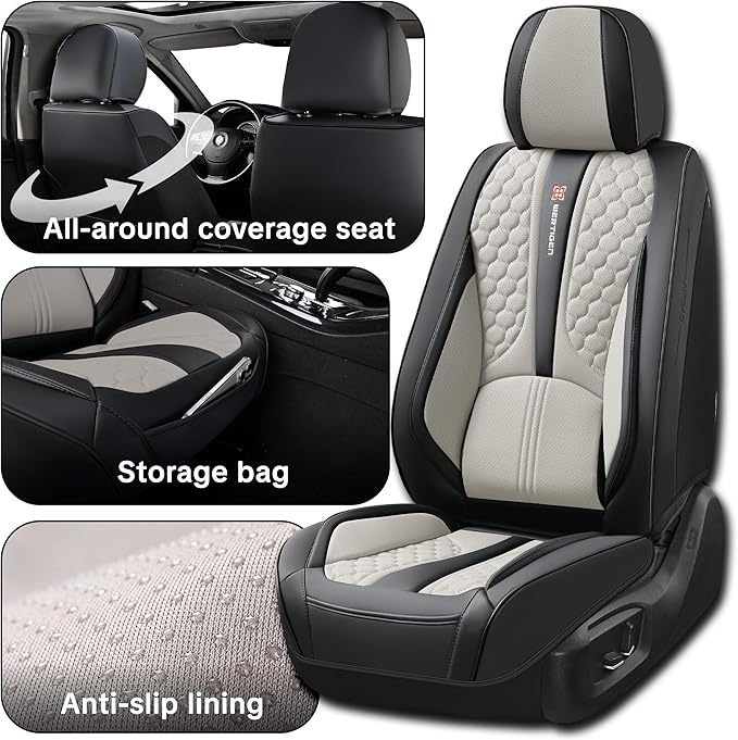 Black and Gray Car Seat Covers for Ford Bronco Sport 2021-2025 Car Seat Cover, Premium Leather, Full Set of 5 Seats, Waterproof, with Lumbar Support, Beautify Interior