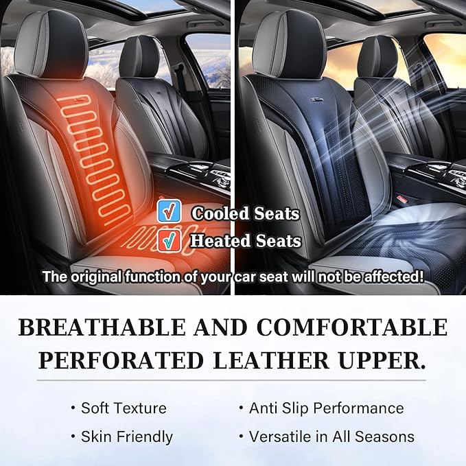 Coverado Front and Rear Seat Covers, Automotive Seat Cover Full Set, Waterproof Leather Seat Cover, Luxury Seat Cover for Cars, Universal Seat Cushion Car Seat Protector Fit for Most Cars(Gray&Black)
