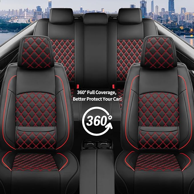 Fit TL Car Seat Covers for Acura TL 2004-2014 - Premium Leather, Waterproof, All-Weather, Airbag Compatible, Anti-Slip, Breathable, Easy Install, Seat Protectors, Full Set, Redline