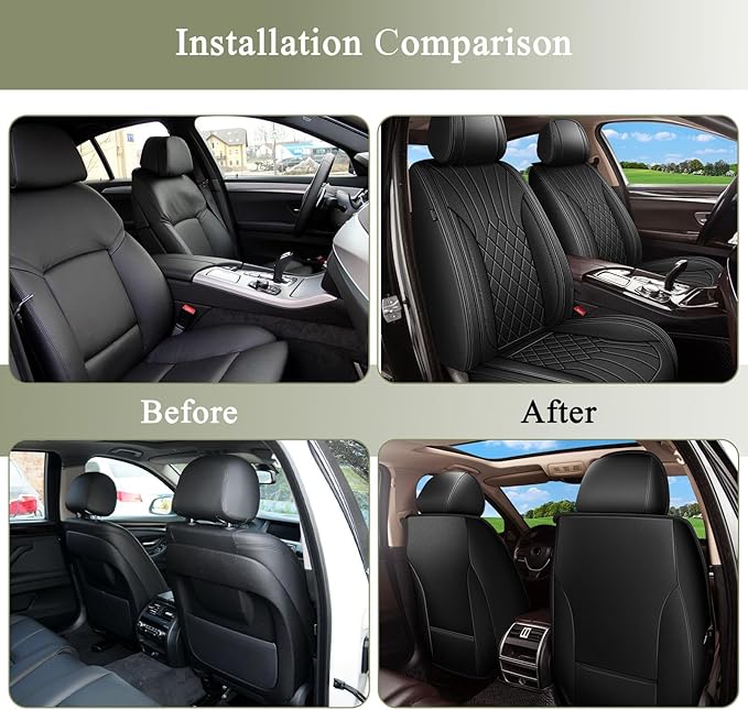 Car Seat Covers Front Pair for Toyota Avalon 2001-2025 2026: Breathable Perforated Leather Seat Cover (Black)