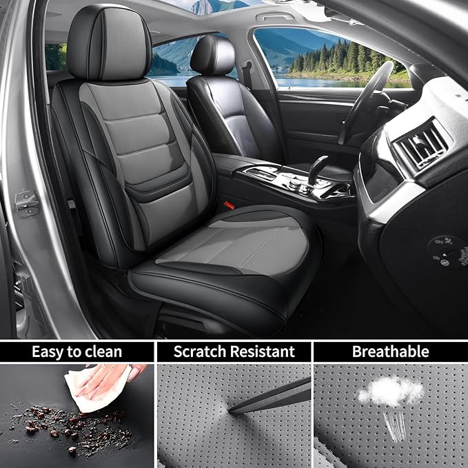 Car Seat Covers Full Set Custom Fit for Saturn Aura 2006-2009,Premium Faux Leather with Lumbar Support, Breathable, Anti-Slip & Soft Touch(blackgray,Fullset)
