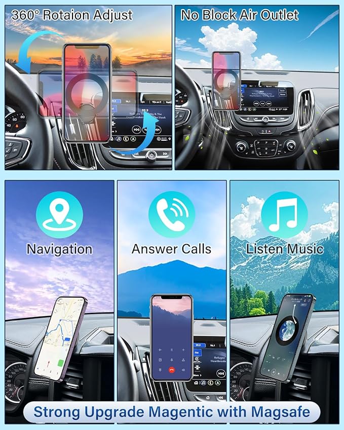 PZK Car Phone Mount for Toyota Tundra 2014 2015 2016-2020 2021 Accessories Custom Air Vent Car Phone Holder Compatible with Magsafe Hands Free 360° Rotation Cell Phone Automobile Cradles