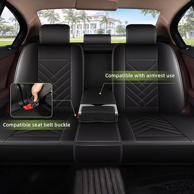 AOMSAZTO Car Seat Covers Fit for Kia Soul 2010-2025 2026 Full Set Premium Seat Covers Waterproof Leather Automotive Seat Cushion Protector Compatible with Airbag(5 Seats,Black)
