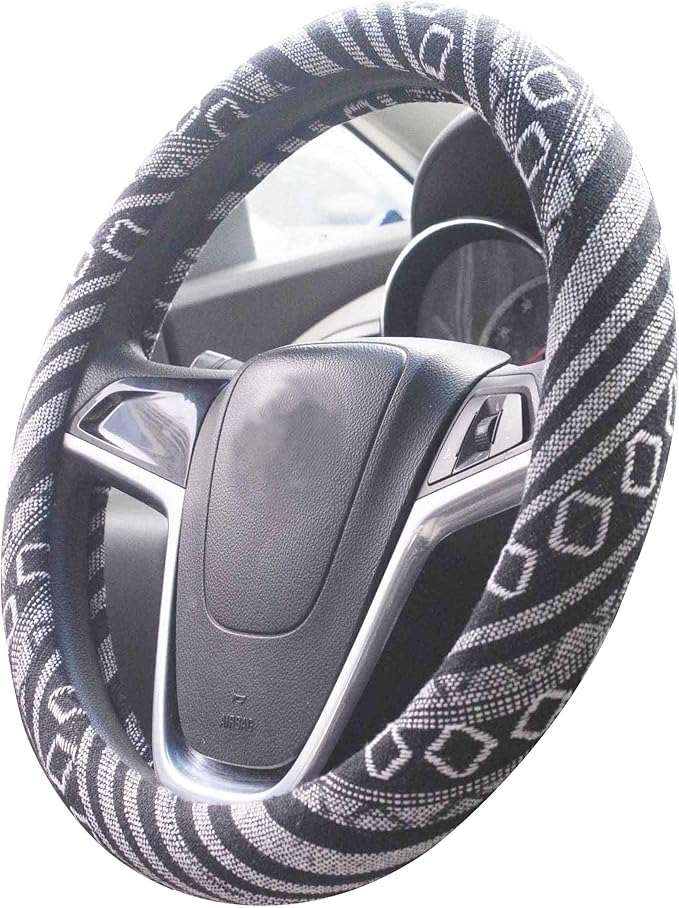 Large Ethnic Style Coarse Flax Cloth Automotive Steering Wheel Cover Anti Slip and Sweat Absorption Auto Car Wrap Cover (15.25''-16'' G)